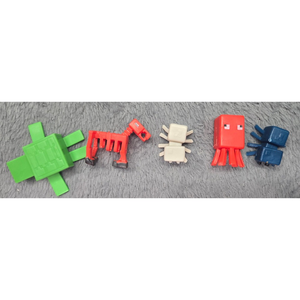 Minecraft Mini Figures Lot of 5 Turtle Skeleton Horse Spider Squid Cave Spider